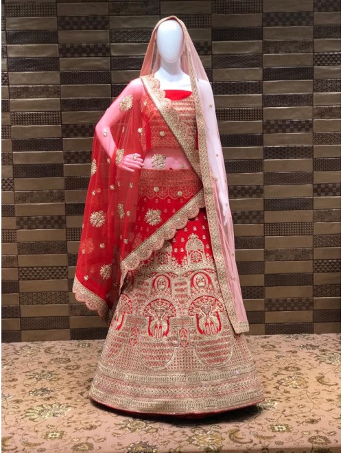 Delightful Red Color Silk Designer Wedding Wear with two dupatta 